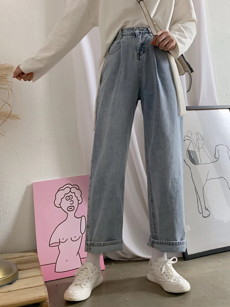 

WAVSIYIER wide-leg denim pants women jeans woman Streetwear korean style high waist Denim Trousers 2020 autumn winter vintage