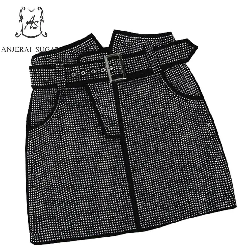 Женская короткая юбка трапеция из натуральной кожи черная овечьей с высокой