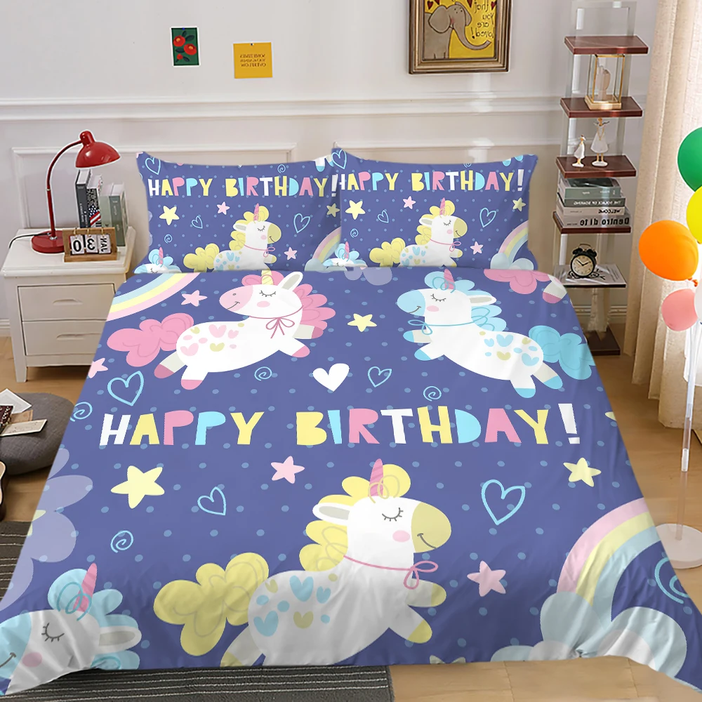 

3D Cartoon Bedding Set Unicorn Duvet Cover Set Lovely Horse Print Modern Home Bed Set Bedroom Decoration