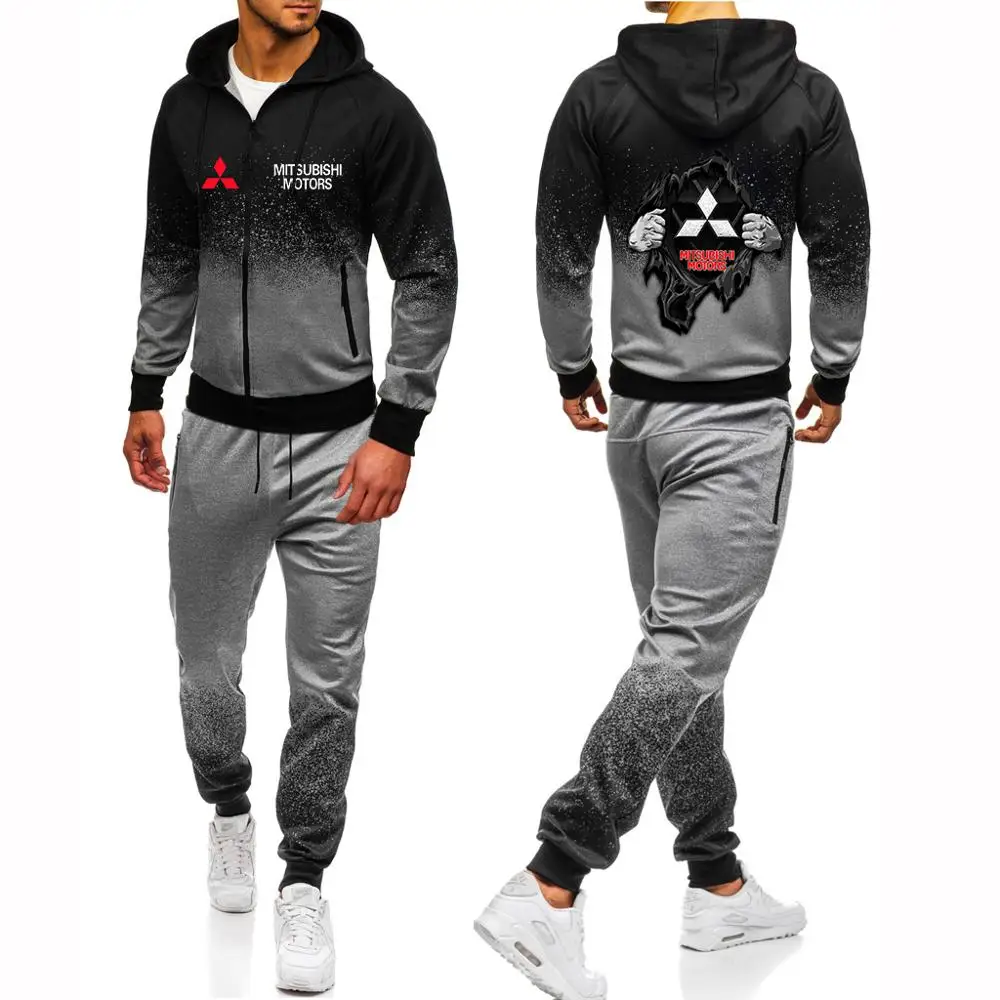 

Autumn Mitsubishi Car LOGO Print Men Hoodie Suit Tracksuit Casual Sportsuit Hoodies Sports Sweatshirt+Pant Pullover 2 Piece Set