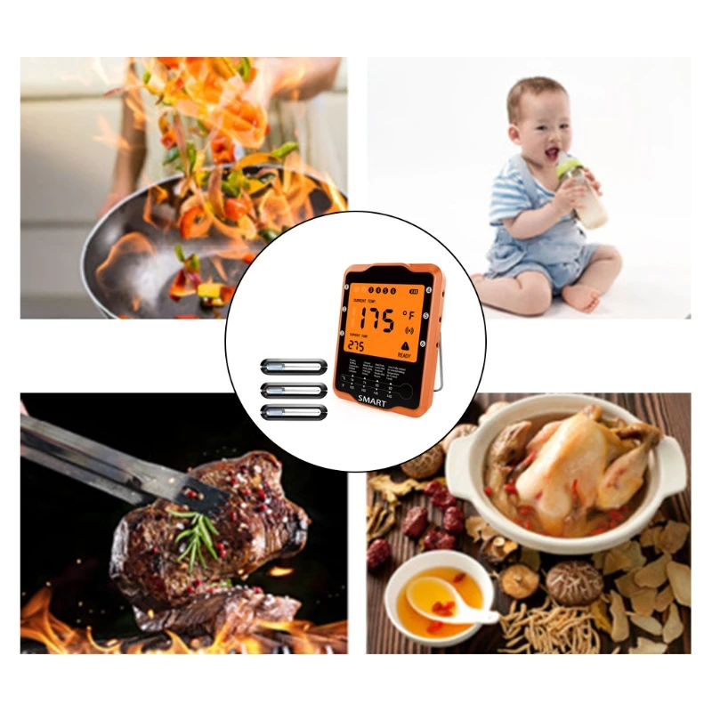 

Wireless Bluetooth Meat Thermometer Remote Digital Grill BBQ Barbecue Oven Kitchen Cooking Alarm Monitor with Probes