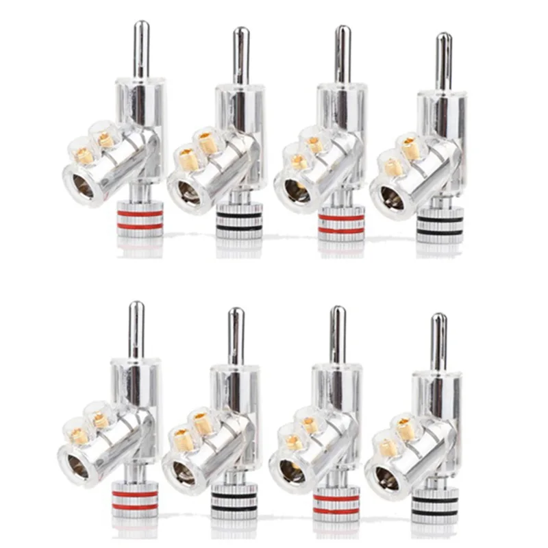 

NEW-BA1403 HIFI Hi-End Rhodium Plated Lockable Speaker Cable Banana Plug Connector Speaker Wire Connector, 8Pcs
