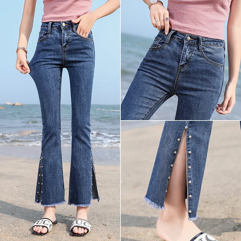 

Женские эластичные джинсы, облегающие укороченные брюки с высокой талией в Корейском стиле, весна-лето 2020