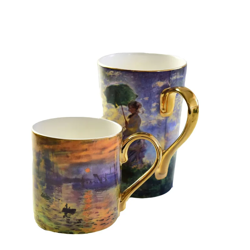 

Vintage Coffee Cup Set Ceramic Creative Souffle Baking Cups with Handle Travel Large Mug Taza Personalizada Copo Stanley Gifts