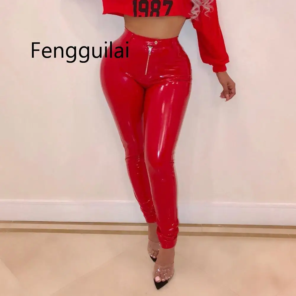 Женские брюки из искусственной кожи капри на молнии с пуговицами эластичные