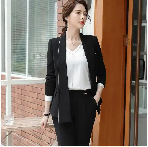 Деловые женские брючные костюмы новинка 2019 модный официальный облегающий