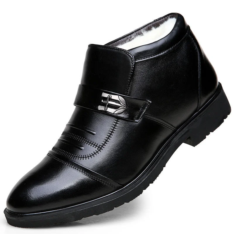 

100% Genuine Leather Winter Boots Men Winter Shoes Cowhide Leather Warm Shoes Plush Black Chelsea Boots Man Ankle Booties