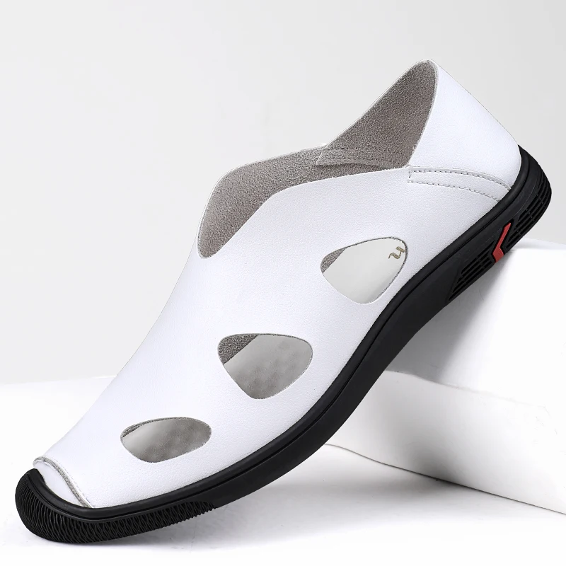 

Лоферы мужские из натуральной кожи, роскошные сандалии, повседневная обувь для вождения, плоская подошва, Перфорированные дышащие, лето