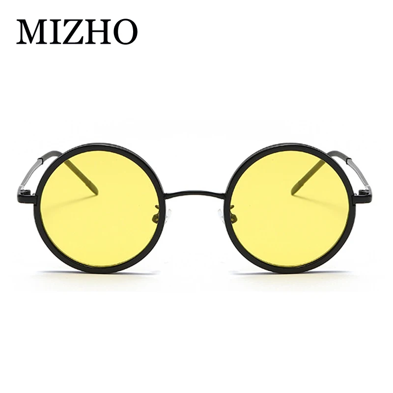 Фото Винтажные мужские прозрачные солнцезащитные очки MIZHO, женские солнцезащитные очки в стиле ретро-панк, круглая металлическая оправа, коричневые линзы, модные очки в стиле хип-хоп №5
