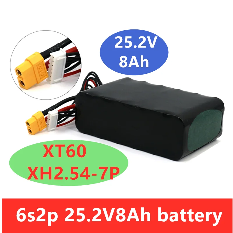 

25.2V Li-ion Battery 6S2P 24V 8AhHigh Capacity UAV Rechargeable for Various RC Airplane Drone Quadrotor XH2.54-7P XT60