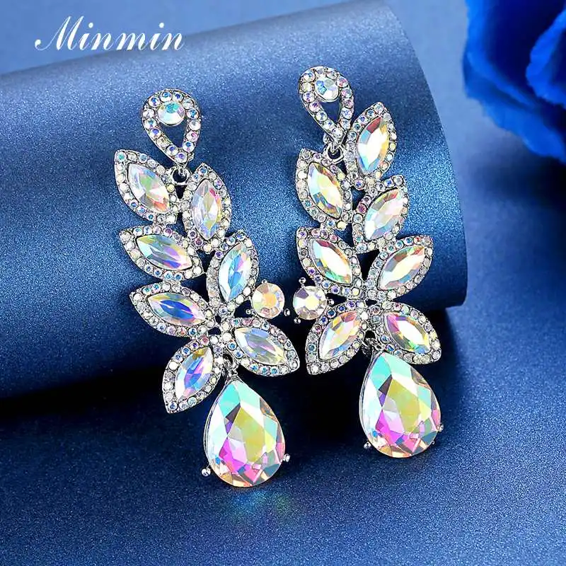 Minmin милые серьги в форме листьев с кристаллами для женщин новый кластер цветок