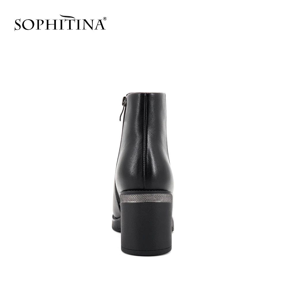 SOPHITINA/Повседневные женские ботиньки. Ботинки женские из натуральной кожи, внутри ворсин.Удобная с квадратным каблуком обувь с круглым носком и толстой подошве. Лидер продаж. Женские ботильоны на осень и зиму. SC359