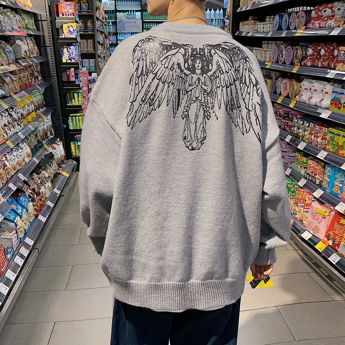 

Knitted Sweaters Loose Printed Graffiti Streetwear Male Clothes Pullovers Casual Trend O-neck Long Sleeve Tops Winter Plus Size