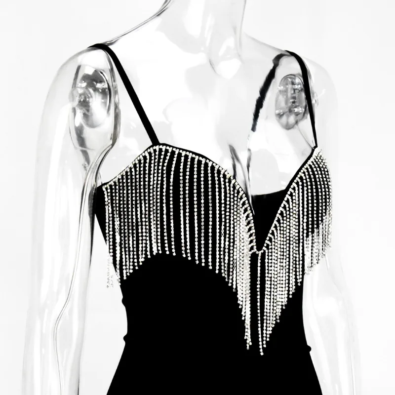 Женское вечернее платье на бретелях спагетти с кисточками|Женские платья| |