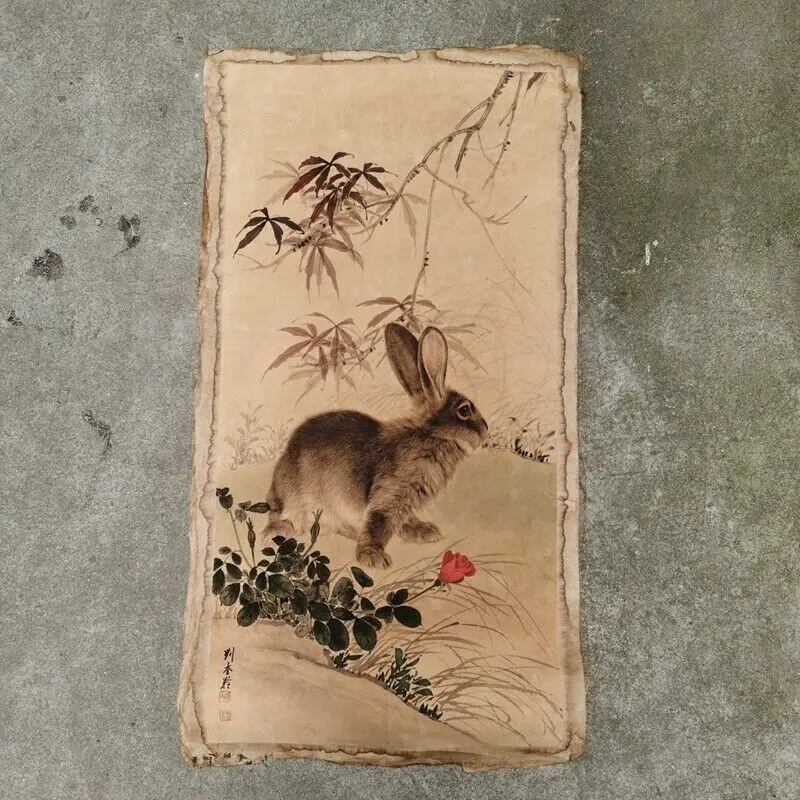 

Old Chinese calligraphy Scroll painting Hand Painted "Liu Kuiling rabbit" slice