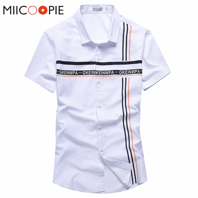 

Short Sleeve Shirt Men Clothes 2020 New Summer Colors Striped Slim Fit Mens Casual White Shirts Brand Business Chemise Homme