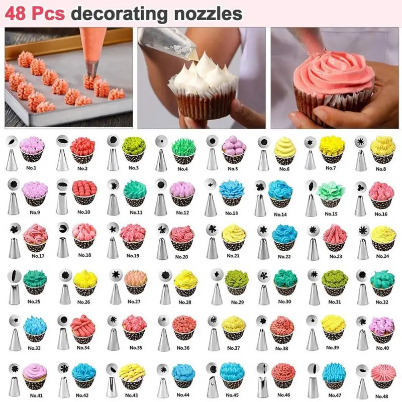 

82pcs/set Stainless Steel Eclair Puff Nozzle Cupcake Filling Tubes Injector Pastry Syringe Cream Piping Tip Kit Cake Decorating