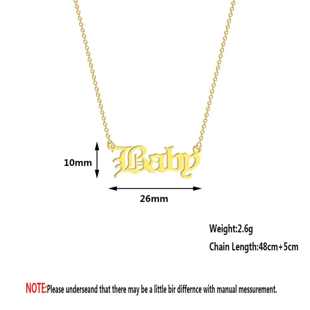 

Fashion Word Baby Design Gothic Letter Pendant Necklaces for Women Gold Word Jewelry Trendy Girlfriend Christmas Charm Gift