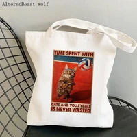 women shopper bag cat time spent with cats kawaii bag harajuku shopping canvas shopper bag girl handbag tote shoulder lady bag