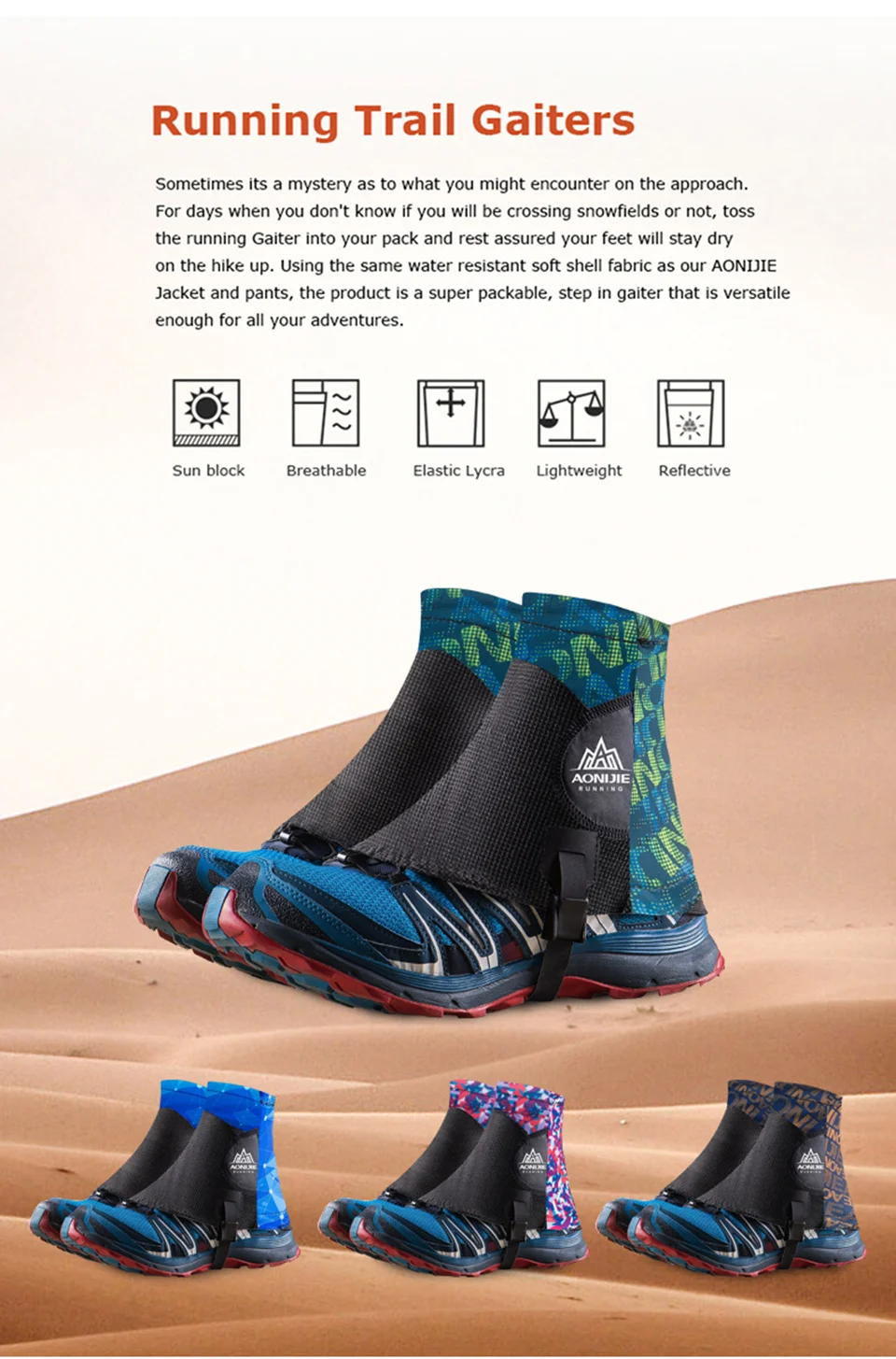 AONIJIE Открытый Унисекс высокие беговые тропы гетры защитные Sandproof Светоотражающие Бахилы для триатлона марафона Пешие прогулки