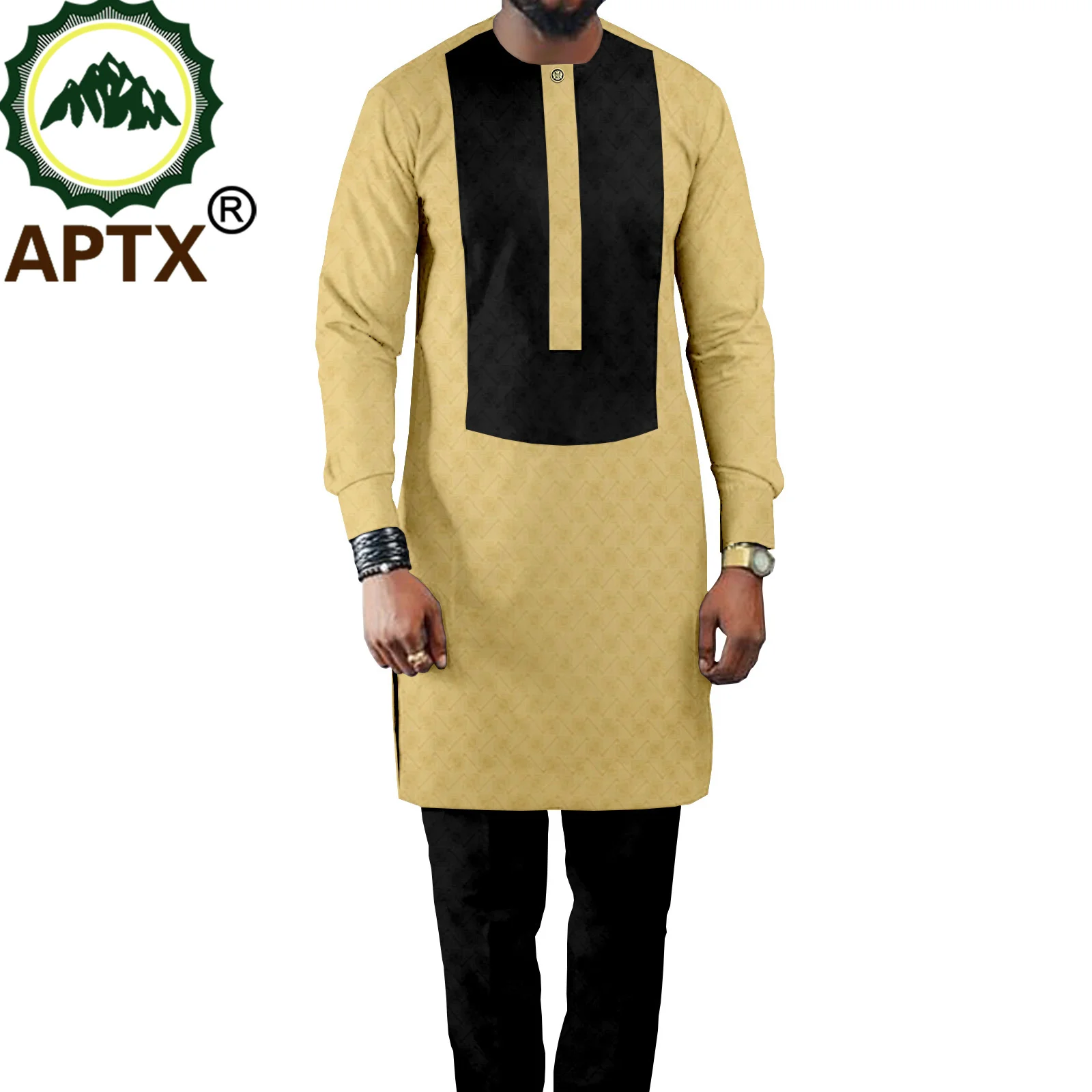 African Print Cotton Suit for Men Bazin Rich Full Sleeves Side Slit Top+Pants Men's Casual Wear TA2116037