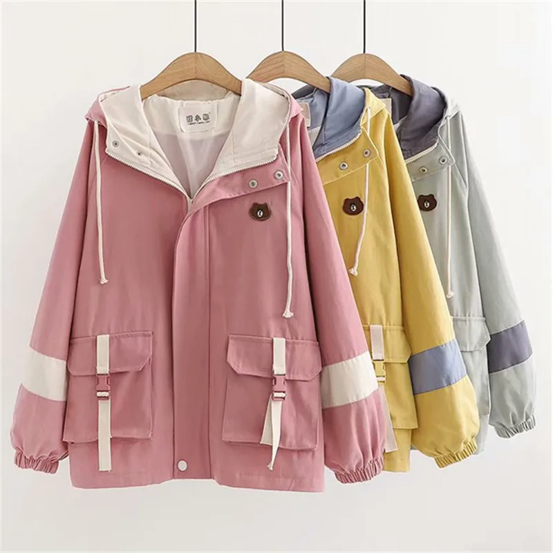 

2020 fashion spring student hooded jacket casual tops women thin windbreaker sweet cotton outerwear korean loose short coat 3295