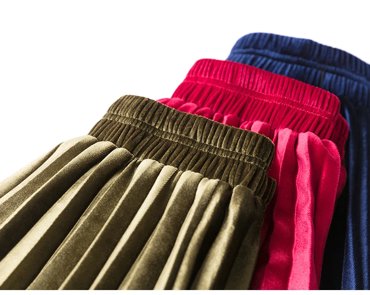 

Gold Velvet Long Skirt Women Fall Winter 2020 Korean Pleated High Waist Casual Loose Office Lady Clothes Bottoms Plus Size