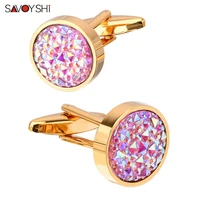 savoyshi newest shirt cufflinks for mens gift cuff buttons high quality round colorful stone cuff links wedding jewelry