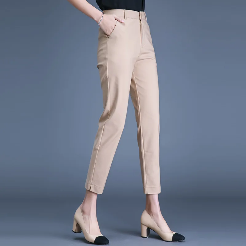 High Waist Women's Pants  Work Wear Office Elegant Harem Ankle-Length  Pants Female High Quality Gray Casual Pants Trousers