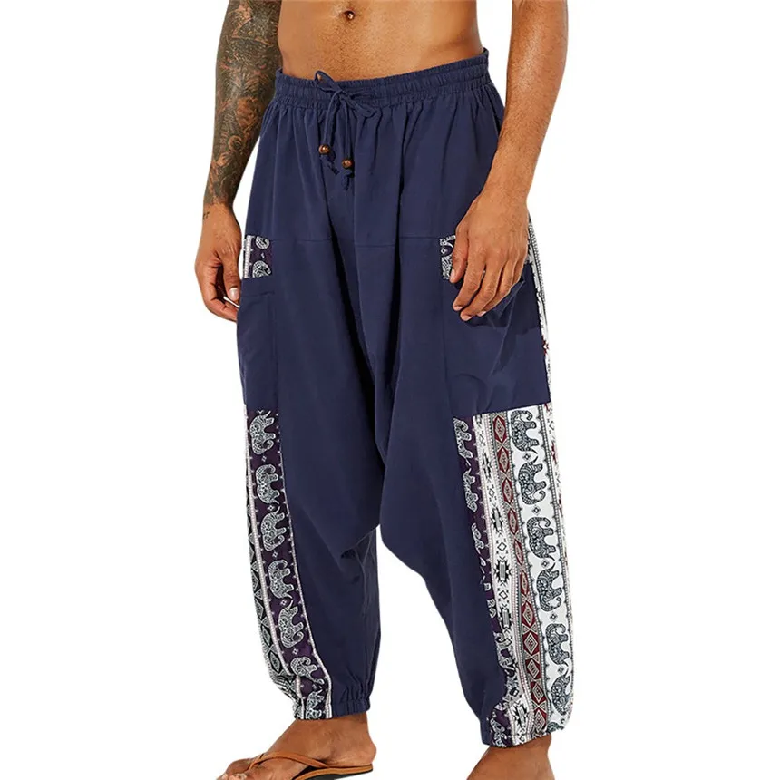 KLV Мужские штаны модные повседневные винтажные в этническом стиле свободные