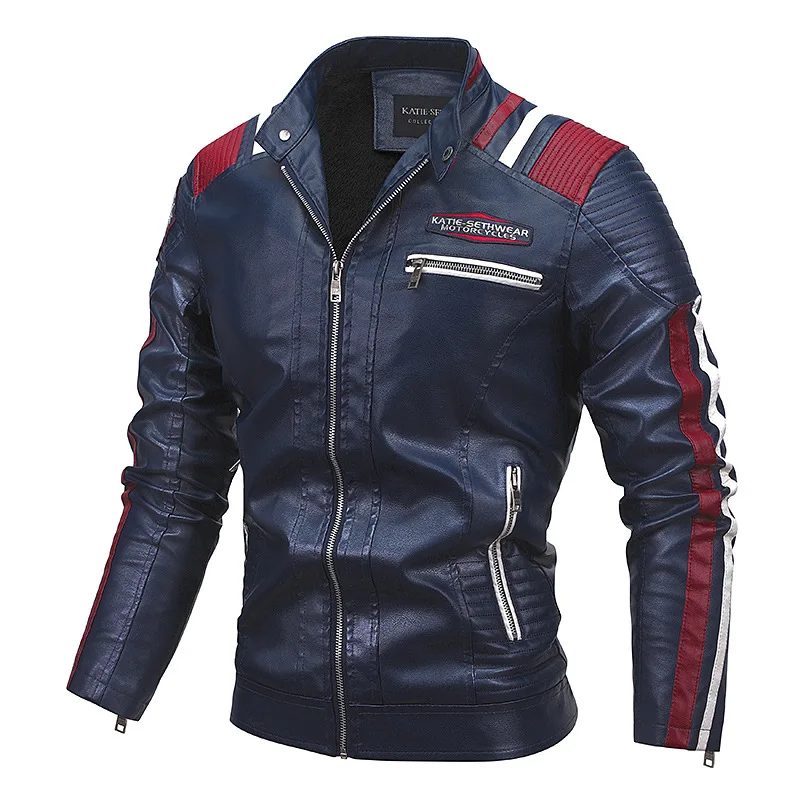 2021 European and American autumn winter jacket new men's PU coat motorcycle plush leather | Мужская одежда