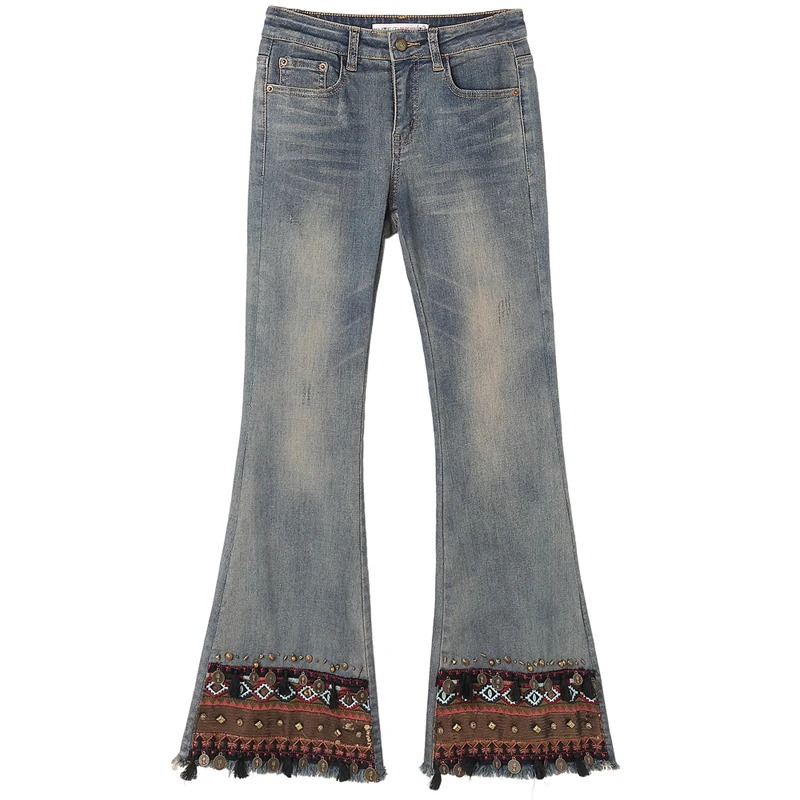 

2021 New Sequined Embroidery Pants Women Skinny High Waist Luxury Jeans Female Casual Trousers Slim Fit Pants Vintage blue