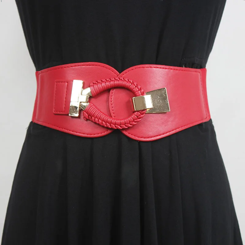 

SeeBeautiful Elastic Cloth Stitching PU Irregular Wide Waist Seal Girdle Metal Buckle New Fashion 2021 Spring Women E339
