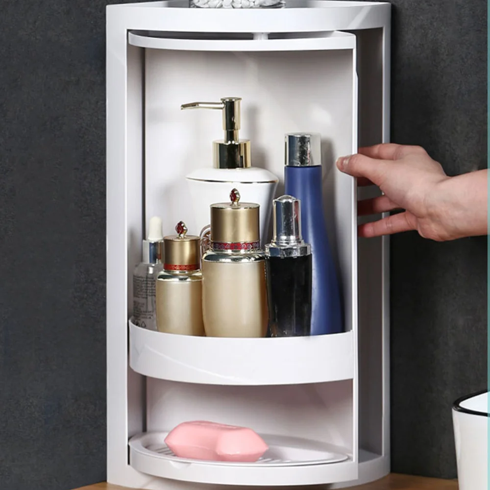 

1PC Bathroom Corner Shelf Stylish Rotating Storage Rack Triangle Organizing Rack Creative Washstand Storage Rack for Hom