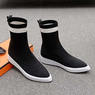 

Women's boots 2021 autumn and winter new fashion all-match thick-soled knit color mixed platform women's boots