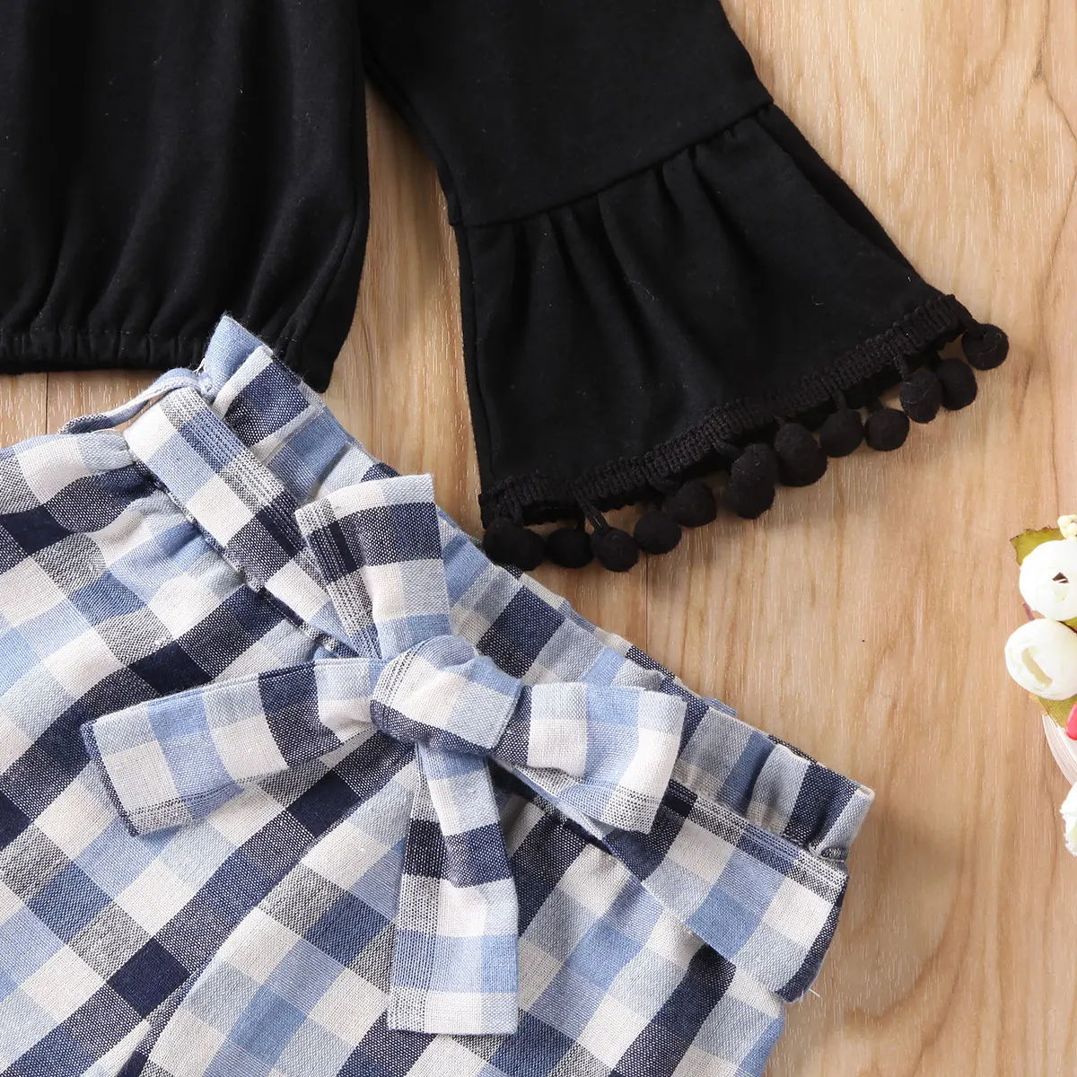 Новый комплект из 2 предметов для маленьких девочек топы с оборками клетчатые