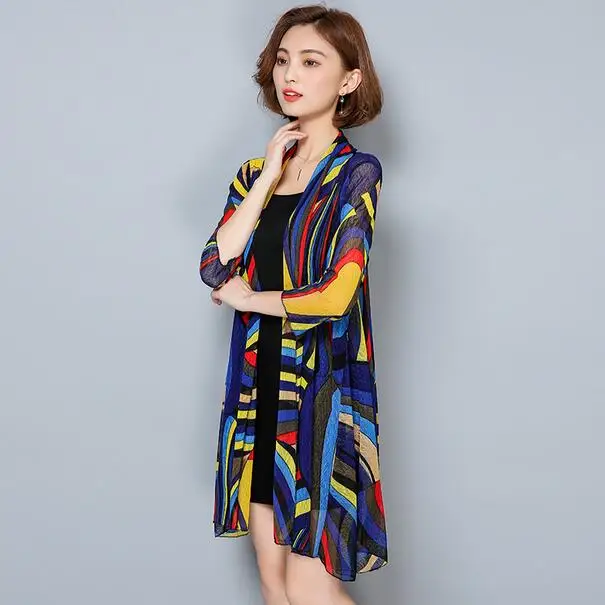 Кимоно Кардиган-кимоно Mujer 2019 Verano свободного кроя средней длины пляжные