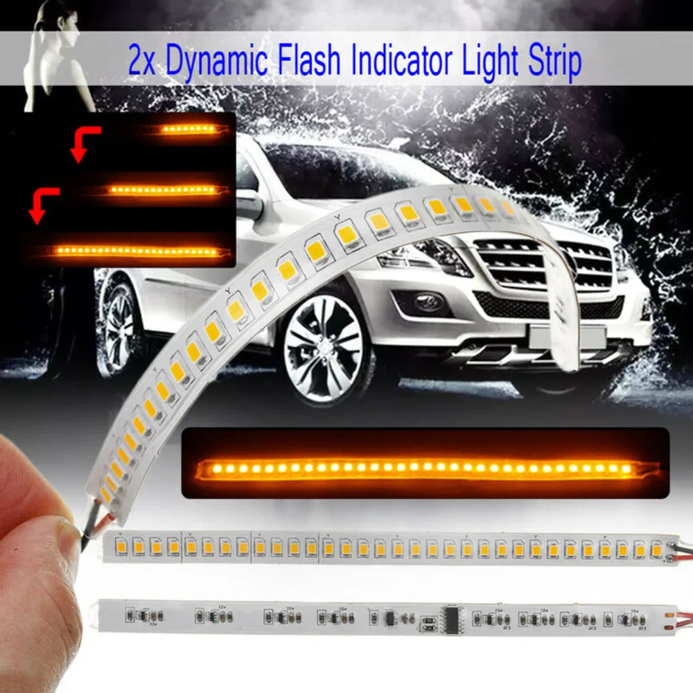 

2pcs Dynamic LED Car Side Rearview Mirror Turn Signal Indicator Light Strip 18cm Dynamic Flash Light Strip