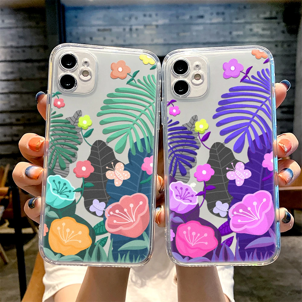 

Floral flower Creative painting Phone Case for Iphone 12 11 XS 13 Pro Max Mini 6 6s 7 8 Plus SE2020 X XR Transparent Clear Cases