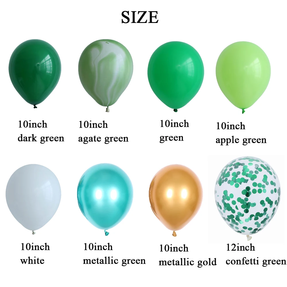 

40pcs Green Balloons Set Agate Marble Balloons With Metallic Confetti Balloon Jungle Safari Animal Birthday Party Decorations
