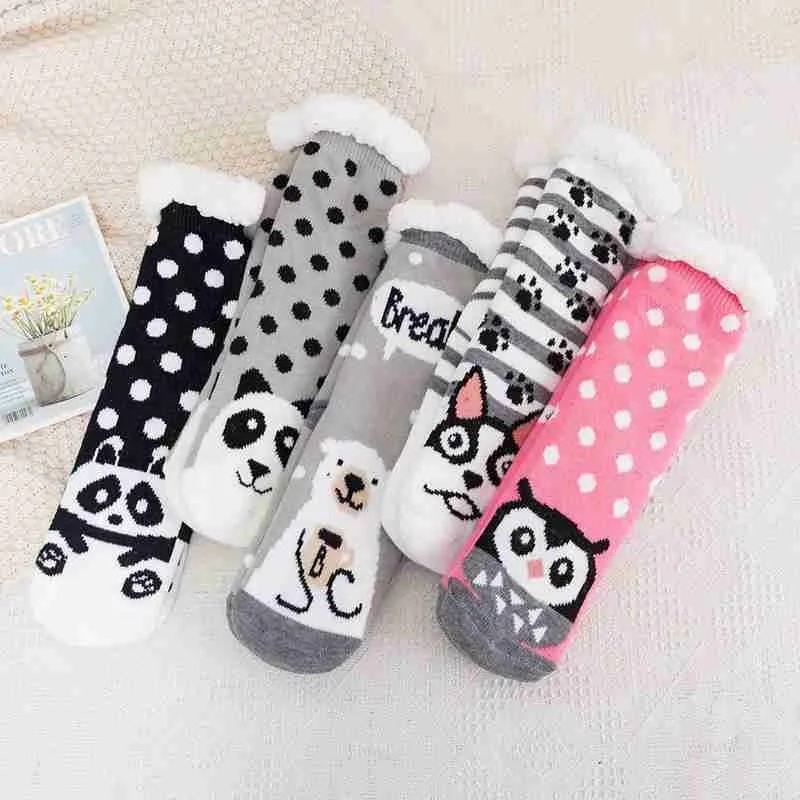 

Christmas Print Socks Winter Fleece Thicken Warm Anti-slip Cotton Cartoon Floor Sock Home Ladies Funny Coral Velvet Sleep Socks