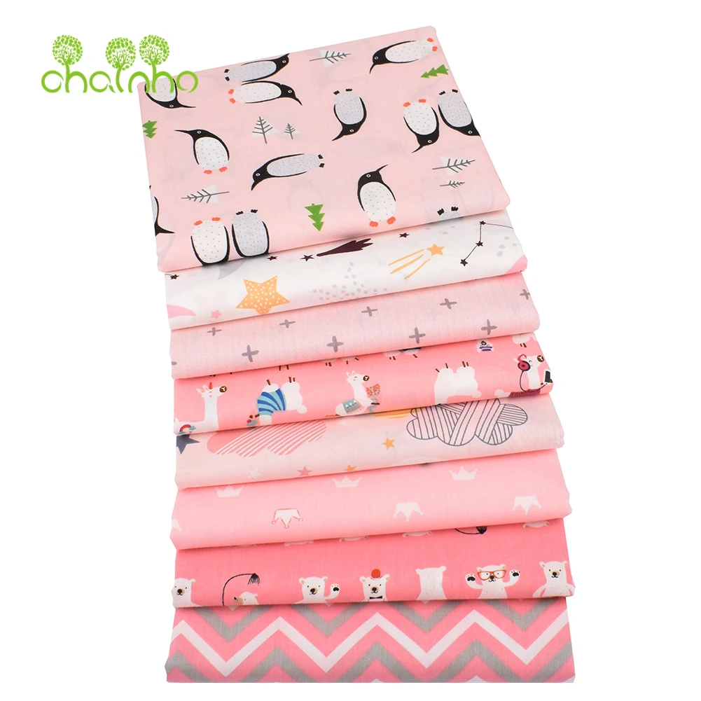 Chainho 8 шт./лот серия Pink Penguin & Bear саржевая хлопчатобумажная ткань с принтом