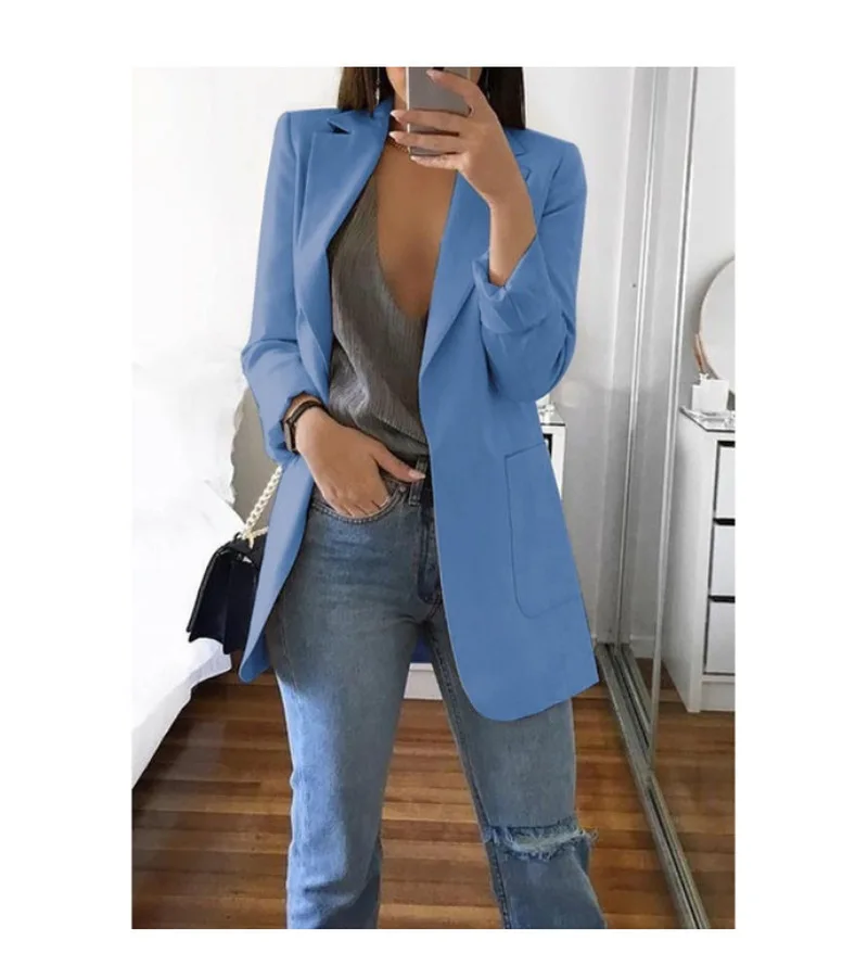 Женский офисный пиджак, повседневный однотонный пиджак с отложным воротником, верхняя одежда, размера плюс, размеры S-5xl от AliExpress WW