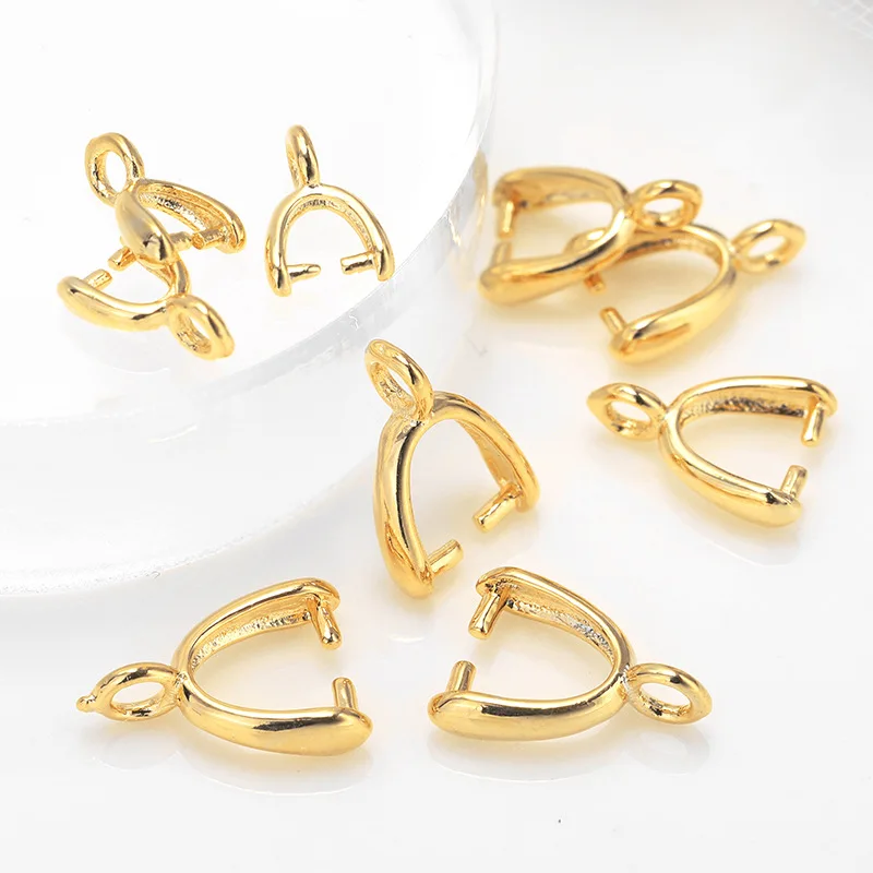 

10pcs/lot 24K Gold Color Copper Bail Clasps Connectors for Pendant Necklace Bail Clasps Jewelry Making Findings Accessories