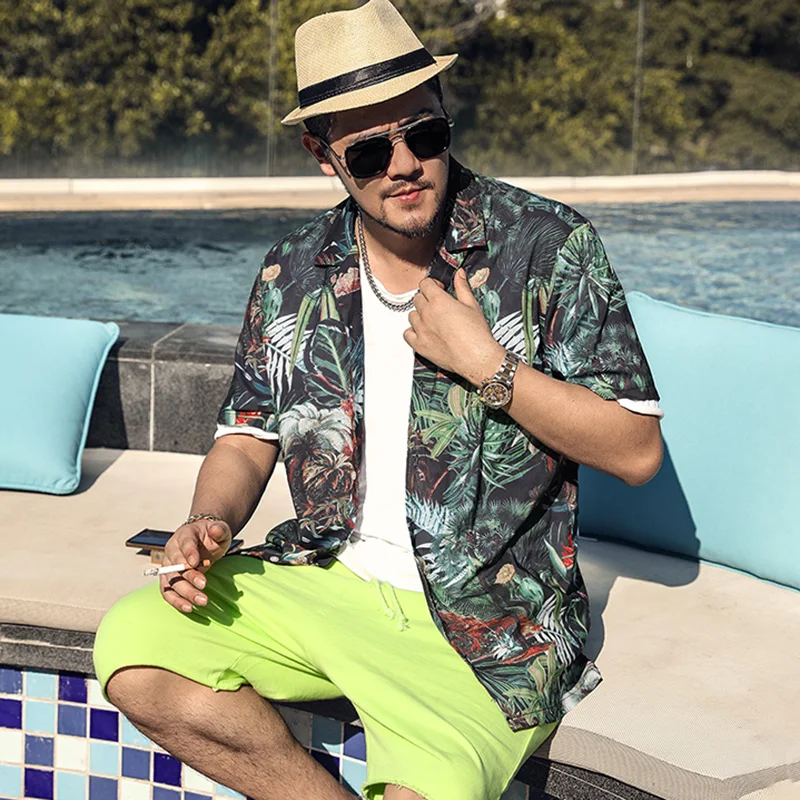 2021 летняя новая Гавайская Мужская рубашка с коротким рукавом и принтом Пляжная