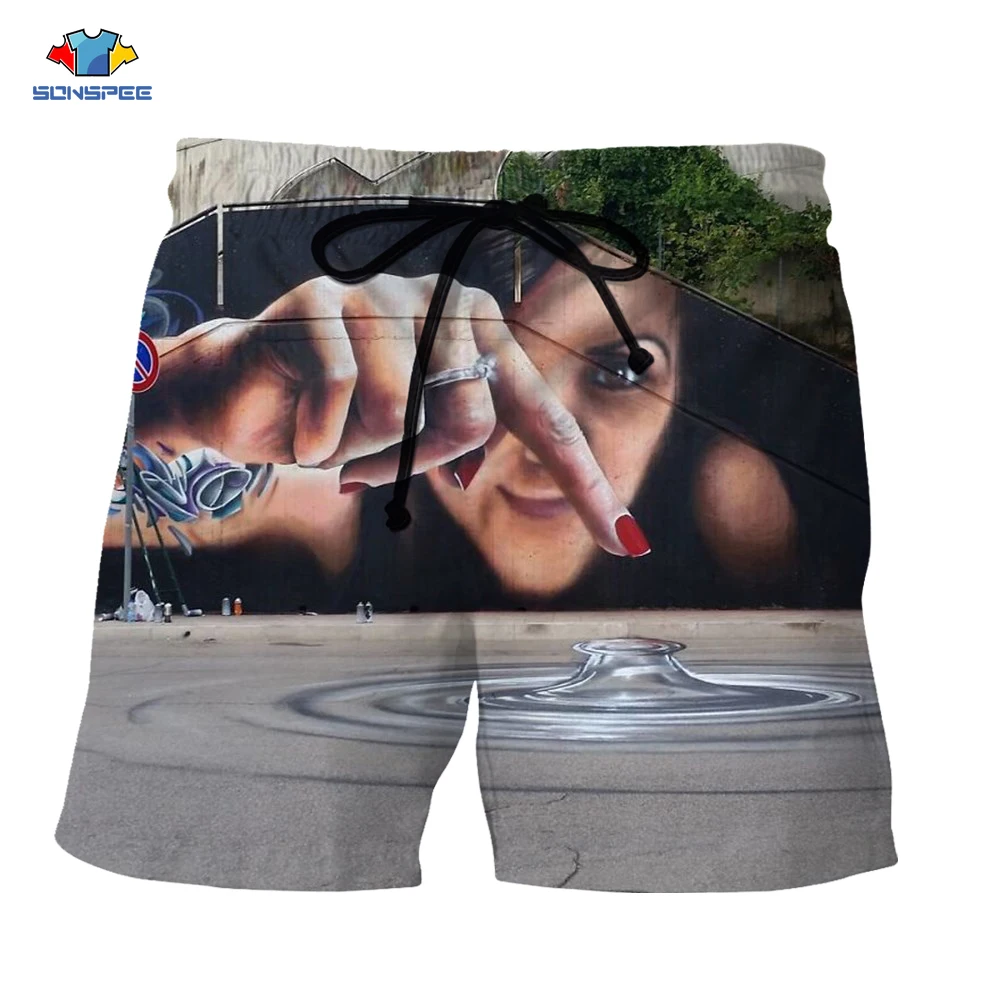 

SONSPEE Summer 3d Print Art Style Board Shorts Mens Retro Stree Graffiti Funny Swimming Shorts Party Fashion Casual Shorts