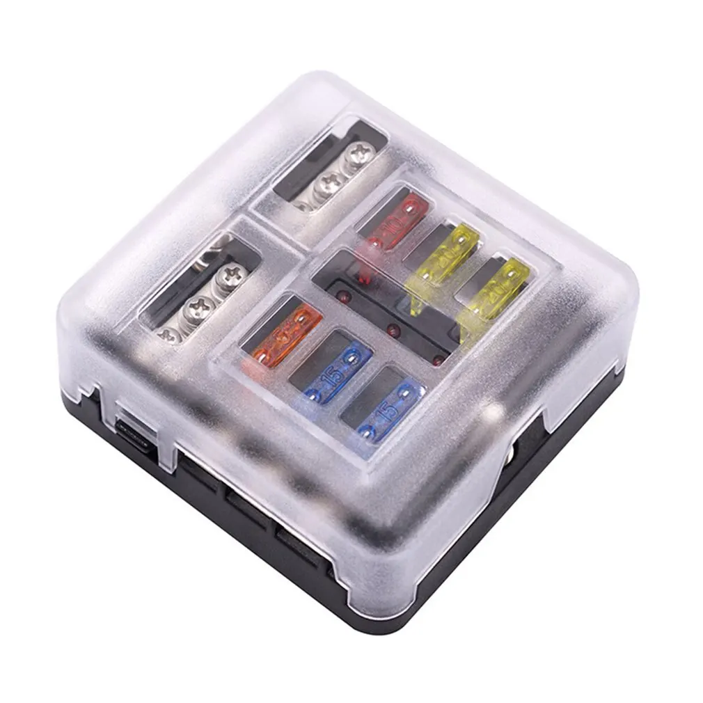 Screw Nut Terminal W/Negative Bus 5A 10A 15A 20A Free Fuses LED Indicator 6-Way Fuse Box Blade Block Holder | Автомобили и