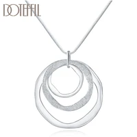 doteffil 925 sterling silver 18 inches three circle pendant chain frosted necklace for women fashion wedding party charm jewelry