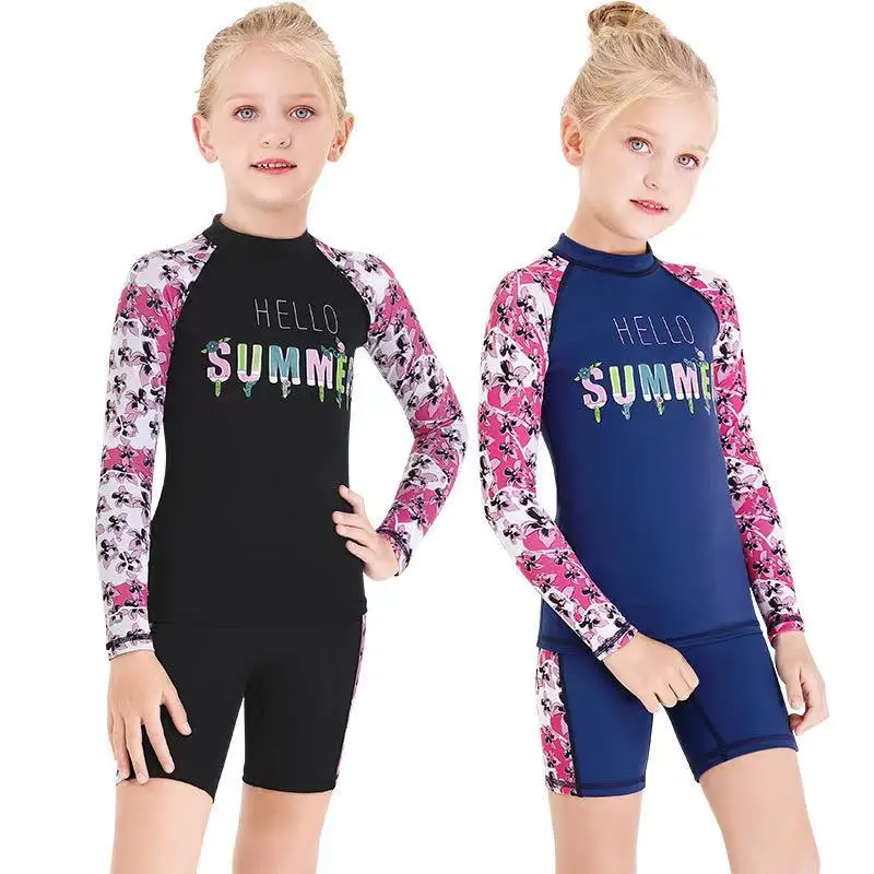 

Girls Dive Skin Surf Swimsuit Two Piece Swimwear Lycra Long Sleeve Wetsuit Rash Guard Surfing Snorkeling Suit Swimsuit Sun UV