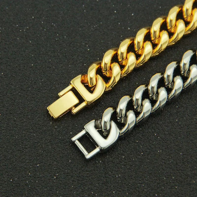 

Gold Silver Plated Miami Cuban Link Chain Necklace Men's Hip Hop Necklace Jewelry 16 18 20 24 30 Inch